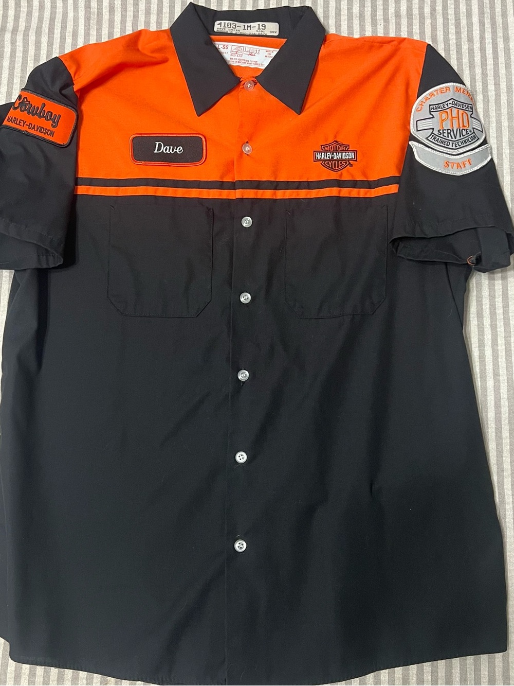 Red Kap Harley-Davidson Men's Black & Orange Mechanic Shirt - Short Sleeve large